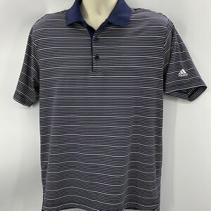 Adidas small striped clima lite short sleeve golf polo